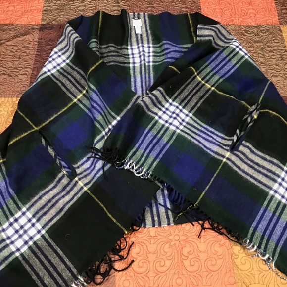 J. Crew Accessories - J Crew Oversized Wool Blend Blue Plaid SHAWL NEW